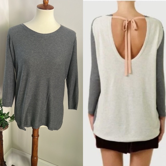 Aritzia Babaton Silk/Cotton/Cashmere Blend Sweater Tie Back 3/4 Sleeve - Picture 1 of 13